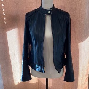 Cole Haan Genuine Leather Racer Jacket with Quilted Panels Sz XS